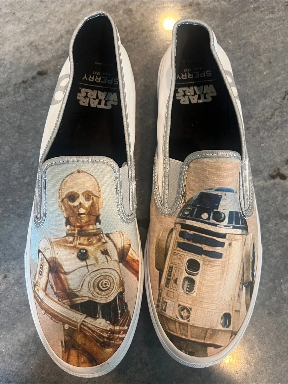 Sperry Gold & White C-3PO and R2-D2 Slip-On Loafers